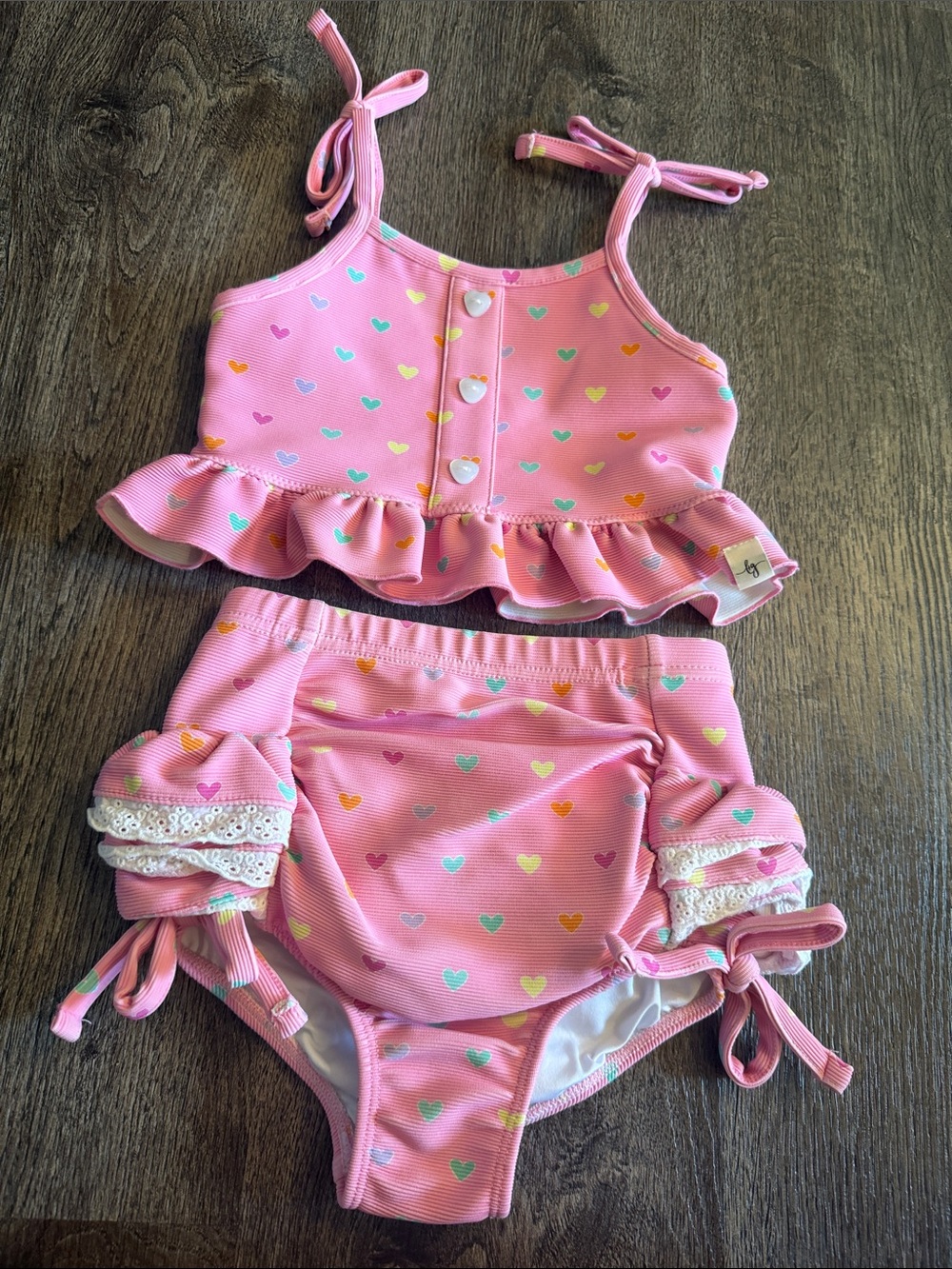 Love and Grow Girls Pink Heart Ruffle Two-Piece Swim Set 3T